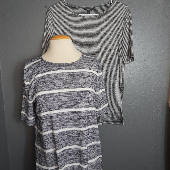 Banana Republic Womens Stripe Bundle (2) Luxespun Short Sleeve Shirts Size Small - Picture 1 of 7